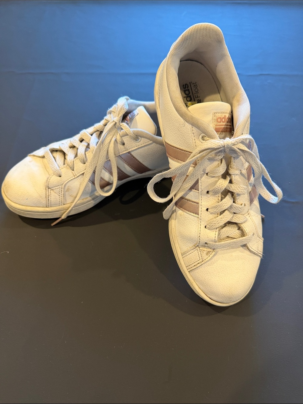 adidas White Sneakers with Light Pink Stripes
